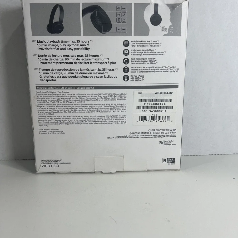 Sony WHCH510B USB-C Headphones - Black
